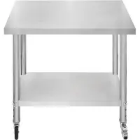 MonsterShop Table de Travail Préparation Professionelle Cuisine en Inox - 60cm x 90 cm x 86cm - Plan de préparation Culinaire Chariot de Cuisine - 4 Roues Amovibles - Restaurant, Bar, HORECA CDH