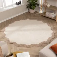 FRAAI Tapis Rond Lavable – Hazy Beige/Crème | Ø 160cm | Rond | Pile courte