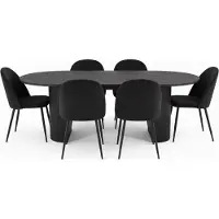 Ebuy24 Kyoto ensemble de table à manger table à manger brun foncé, 6 chaises en velours noir.