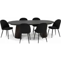 Ebuy24 Tokyo ensemble de table à manger table à manger noir, 6 chaises en velours noir.