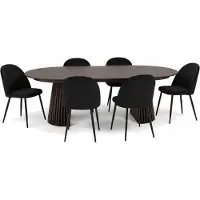 Ebuy24 Tokyo ensemble de table à manger table à manger smoked, 6 chaises en velours noir.