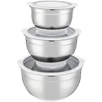 Arthur Martin Set De Saladiers - - Am486 - 16-20-24 Cm - Couvercles Hermétiques - Acier Inoxydable - Fond En Silicone Anti-Dérapant