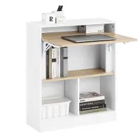 SoBuy Bureau Pliant avec Rangement, Table PC Murale Blanc