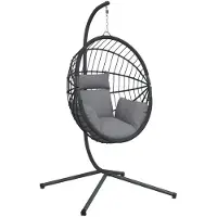 vidaXL Fauteuil suspendu design oeuf avec support Gris Rotin et acier