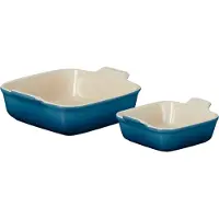 Le Creuset - Ovenschaal Vierkant - Set Van 2 Stuks - Deep Teal, Plat à gratin, Bleu