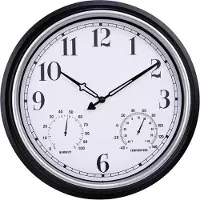 Sensahome Horloge murale - étanche - horloge d'extérieur - diamètre 40 cm - mouvement silencieux - hygromètre/thermomètre - argenté