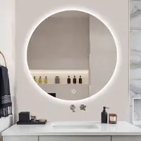 Sensahome - Miroir de salle de bain rond sans cadre avec éclairage LED - intensité lumineuse variable - miroir mural - 60 cm