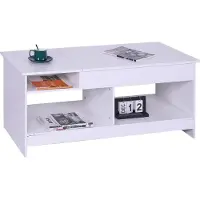 Relaxdays Table basse pliable , dimensions : 50 x 110 x 50 cm, table de salon avec espace de rangement, surface de rangement supplémentaire, blanche
