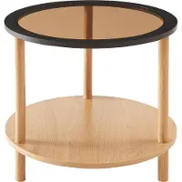 En.casa Table d'appoint 'Latama' avec tablette Plateau en verre bronze Table de salon Ø51x45 cm ronde Nature/noir