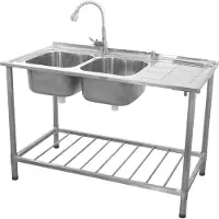 Monster Évier Professionnel en Inox Égouttoir à Droite Doubles Cuves Étagère CHRD HORECA