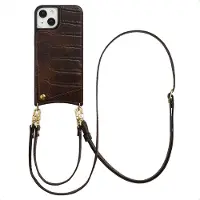 Selencia Coque de télephone Nova Croco avec cordon et porte-cartes pour Apple iPhone 14 / 13 - Choco Brown