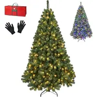 PristinePine Nordic Forest Fir - Arbre de Noël complet avec lumières LED (1339 branches) - Arbre de Noël artificiel avec sac de rangement et gants - 380 lumières colorées et blanc chaud - Contrôlé via