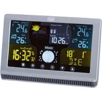 Trevi Station météo ME 3P70 RC avec capteur extérieur ettactile, thermomètre, humidité et phase de lune, alarmes programmables avec fonction snooze, calendrier multilingue