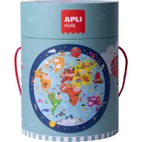 APLI Puzzle circulaire Carte du monde, Ø50 cm, 5 ans+, 48 pièces,