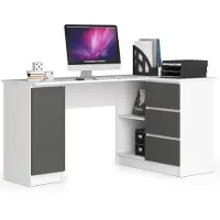 Akord Table d'angle B20 155 cm Droite Blanche Graphite avec Rangement et Design Ergonomique