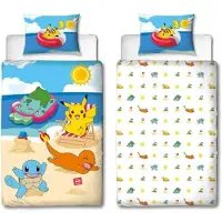 Nintendo Parure de lit - POKEMON - Pikachu à la plage - microfibre - 1 housse de couette 140 x 200 cm + 1 taie d'oreiller 63 x 63 cm