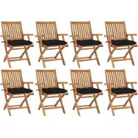 vidaXL Chaises de jardin pliantes avec coussins 8 pcs. Bois massif teck