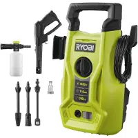 Ryobi Nettoyeur haute pression - 1400 W - 110 bars - Réservoir de 390 L - Tuyau PVC de 5 m - Lances Vario et Turbo - Buse à détergent - RY110PWA
