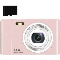 INF Appareil photo numérique 48MP FHD 1080p avec zoom 16x et carte mémoire de 32 Go Rose