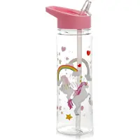 Puckator Gourde Bouteille 550ml Abs Renforcé Rose Licorne Avec Paille Intégrée Et Rétractable