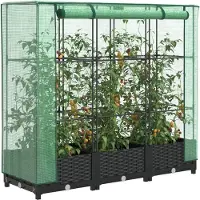 vidaXL Potager surélevé avec couverture de serre aspect rotin 120x40x123 cm