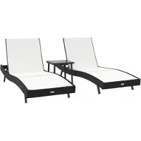 vidaXL : Ensemble de 3 chaises longues en résine tressée, noir et blanc