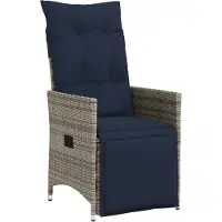 vidaXL Fauteuil de jardin Réglable avec coussin Gris Poly Rattan