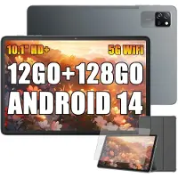 Blackview Tab 60 Pro Tablette Tactile 10.1" HD+ IPS Android 14,12Go+128Go/SD 1 To,5100mAh(10W) Wifi 5, Mode PC Dual SIM - Gris