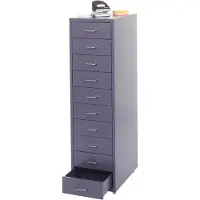 Mendler Caisson a roulettes Boston T851, armoire à tiroirs armoire en acier, 110x28x41cm 10 tiroirs gris foncé