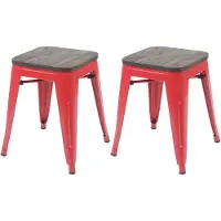 Mendler 2x tabouret HWC-A73 avec siège en bois, tabouret en métal, design industriel, empilable rouge