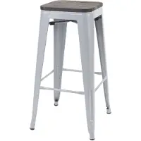 Mendler Tabouret de bar HWC-A73, avec siège en bois, métal, style industriel gris