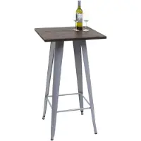 Mendler Table haute HWC-A73 avec plateau en bois, table de bar, design industriel en métal 107x60x60cm gris