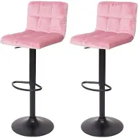 Mendler 2x Tabouret de bar HWC-G87, chaise bar/comptoir, réglable en hauteur velours rose, pied noir