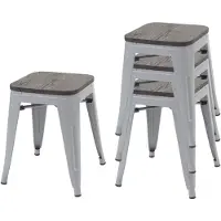 Mendler 4x Tabouret HWC-A73, avec siège en bois, métal, style industriel, empilable gris