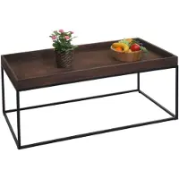 Mendler Table basse HWC-K71, table basse table d'appoint, bois massif métal 46x110x60cm brun foncé