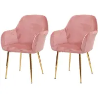 Mendler 2x chaise de salle à manger HWC-F18, chaise de cuisine, design rétro velours vieux rose, pieds dorés