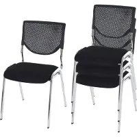 Generique Lot de 4 chaises de conférence T401 empilable siège noir pieds chromés