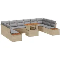 vidaXL Ensemble de jardin avec coussins, 11 pièces, beige et gris