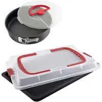 Dr. Oetker Dr Oetker 9922850 Ensemble De 2 Plaques De Cuisson Avec Couvercle, Plaque De Cuisson, Moule À Manqué Couvercle, Moule Gateau Rond, Moule À Charnière, Plaque De Four, Acier, 42 X 29 X 4 Cm Et 26 X 7