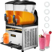 Vevor Machine à Granité 2 x 15 L Machine de Glace Fondue 430 x 450 x 800 mm Machine à Granita Acier Inoxydable Argenté Réfrigération Efficace pour Rationaliser et Booster Service de Boissons Glacées