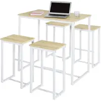 SoBuy Table de bar et 4 tabourets, , Table de cuisine, Moderne, Blanc / Marron