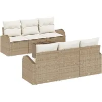 vidaXL Ensemble de canapés de jardin , 7 pièces, couleur beige et crème, en résine tressée (poly-rattan), capacité de 6 personnes