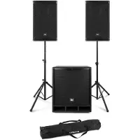 Power Dynamics Combo1800 set met statieven - 2.1 actieve speaker set met Bluetooth - 1800W (Actif, Subwoofer passif), Haut-parleur PA, Noir