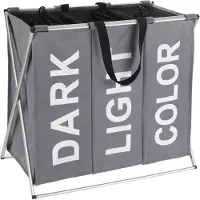 Wenko Panier à linge - 3 compartiments - Polyester - 130 L - gris