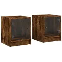 vidaXL Tables de chevet et portes vitrées 2 pcs chêne fumé 35x37x42 cm