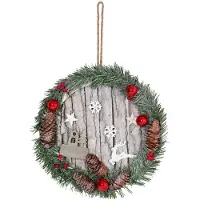 Mendler Couronne de porte HWC-M19, couronne décorative de Noël Couronne de Noël, pomme de pin en bois ronde Ø30cm