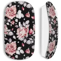 MANIACASE Souris sans fil - Flowers - Noir - Clé USB wifi incluse - Compatible Mac et PC - Design floral