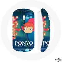 MANIACASE Souris sans fil - Ponyo sur la falaise - Bleu - Compatible Mac et PC - Clé USB wifi incluse