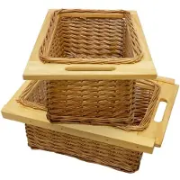 KuKoo Panier de Rangement Coulissants en Pin 40cm Brun Solide Cuisine Salle de Bain