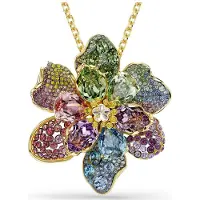 Swarovski Pendentif Et Broche Idyllia, Tailles Variées, Pavé, Fleur, Multicolores, Placage De Ton Or